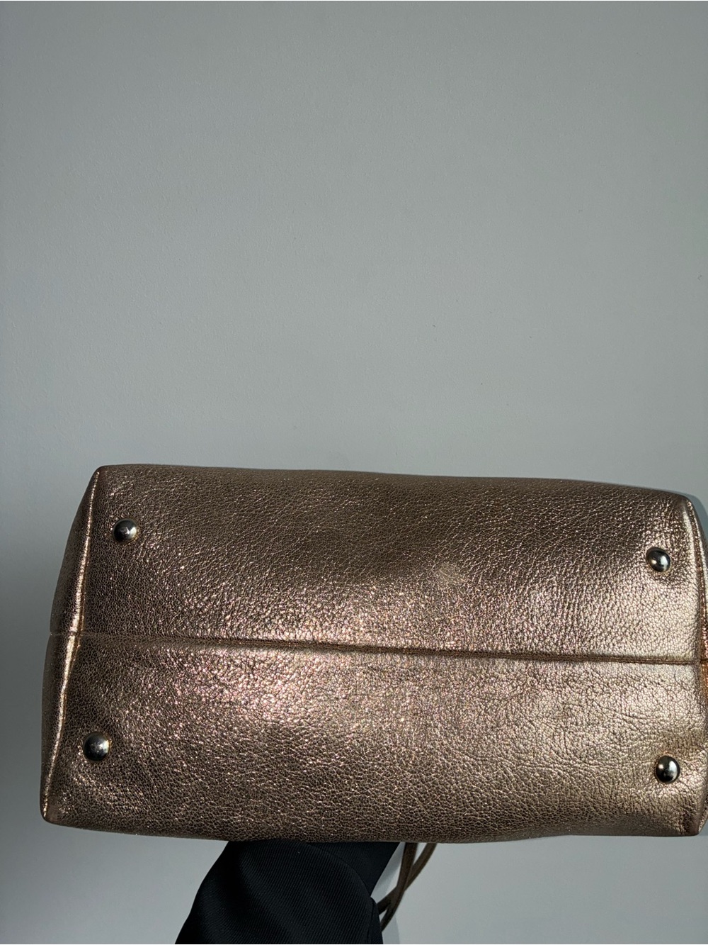 Jimmy Choo Metallic Shoulder Bag — Drawstring & Zip, Silver Hardware, Logo - Picture 7 of 13